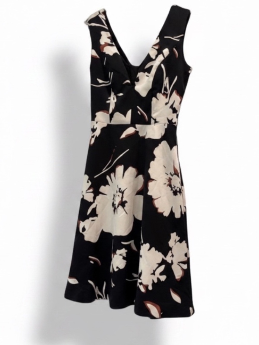 Ricki’s Floral Fit and Flare Dress Black Cream Rust Sleeveless V-Neck Size S